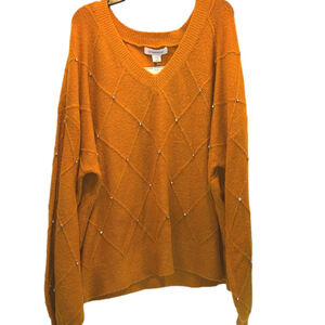 Liz Claiborne Sweater in Mustard with Diamond Pattern, Plus Size XXL